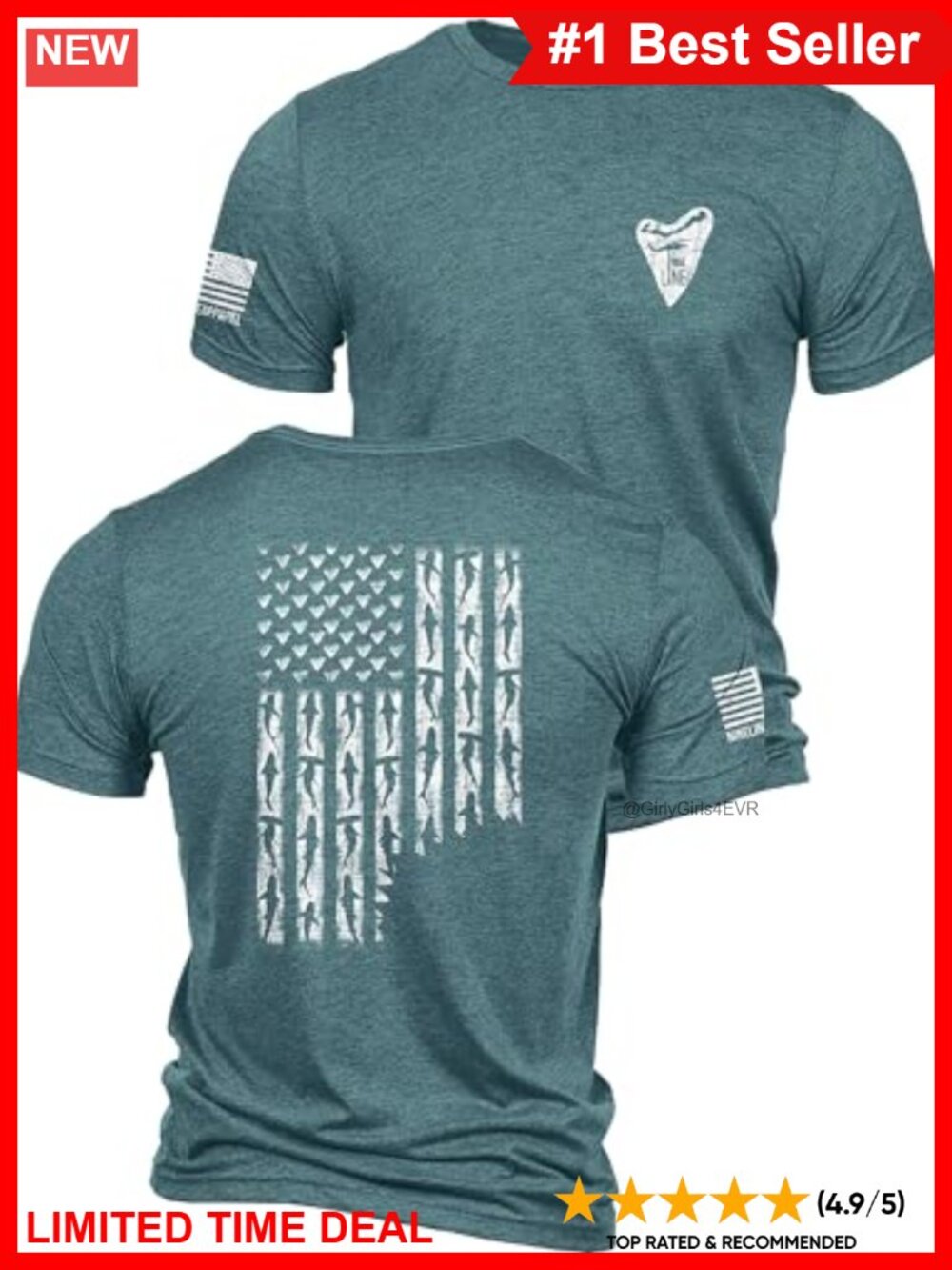 Nine Line Shark Flag Graphic T-Shirt Tri-Blend Patriotic USA American Flag